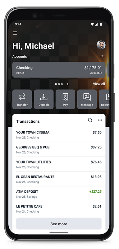 Mobile banking app screen on phone.